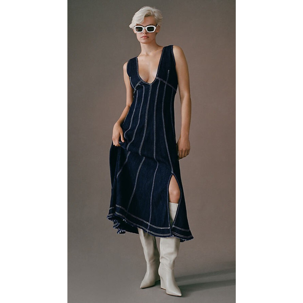 Anthropologie x Pilcro Seamed V-Neck Denim Dress Women's Anthro Plus Size 26W 26 - Picture 3 of 16